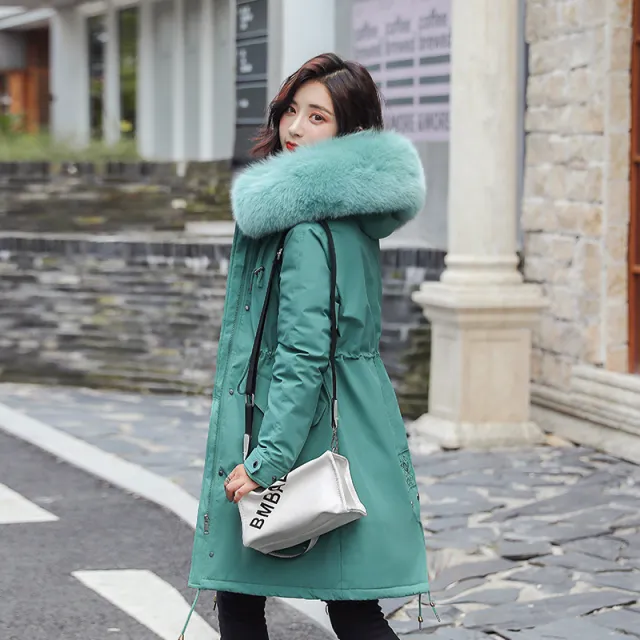 Mid length cotton coat down jacket Green - Shop at LoveMi