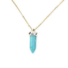 Ling Pendulum Bullet Resin Hexagon Column Pendant Stainless Steel Necklace - Spotted Blue - View 1