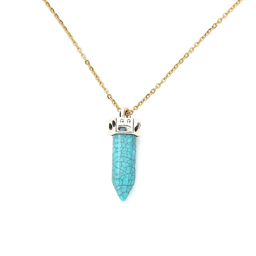 Ling Pendulum Bullet Resin Hexagon Column Pendant Stainless Steel Necklace - Spotted Blue