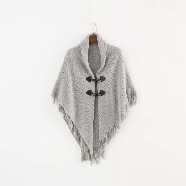 Winter Loose Kimono Cardigan Women Long Sleeveless Hat Poncho Solid Color Magic Shawl Knitted Sweater Grey - Shop at LoveMi