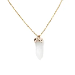Ling Pendulum Bullet Resin Hexagon Column Pendant Stainless Steel Necklace - White - View 1