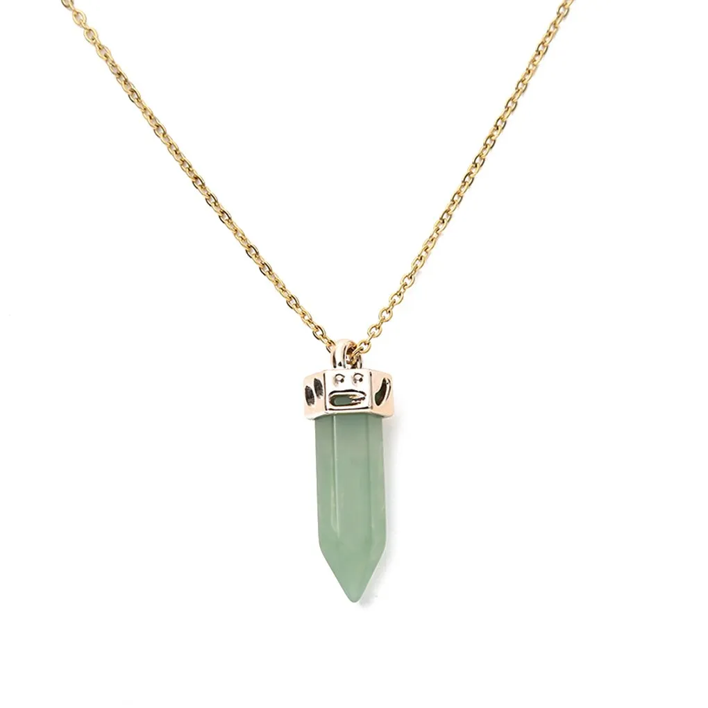 Ling Pendulum Bullet Resin Hexagon Column Pendant Stainless Steel Necklace - Green