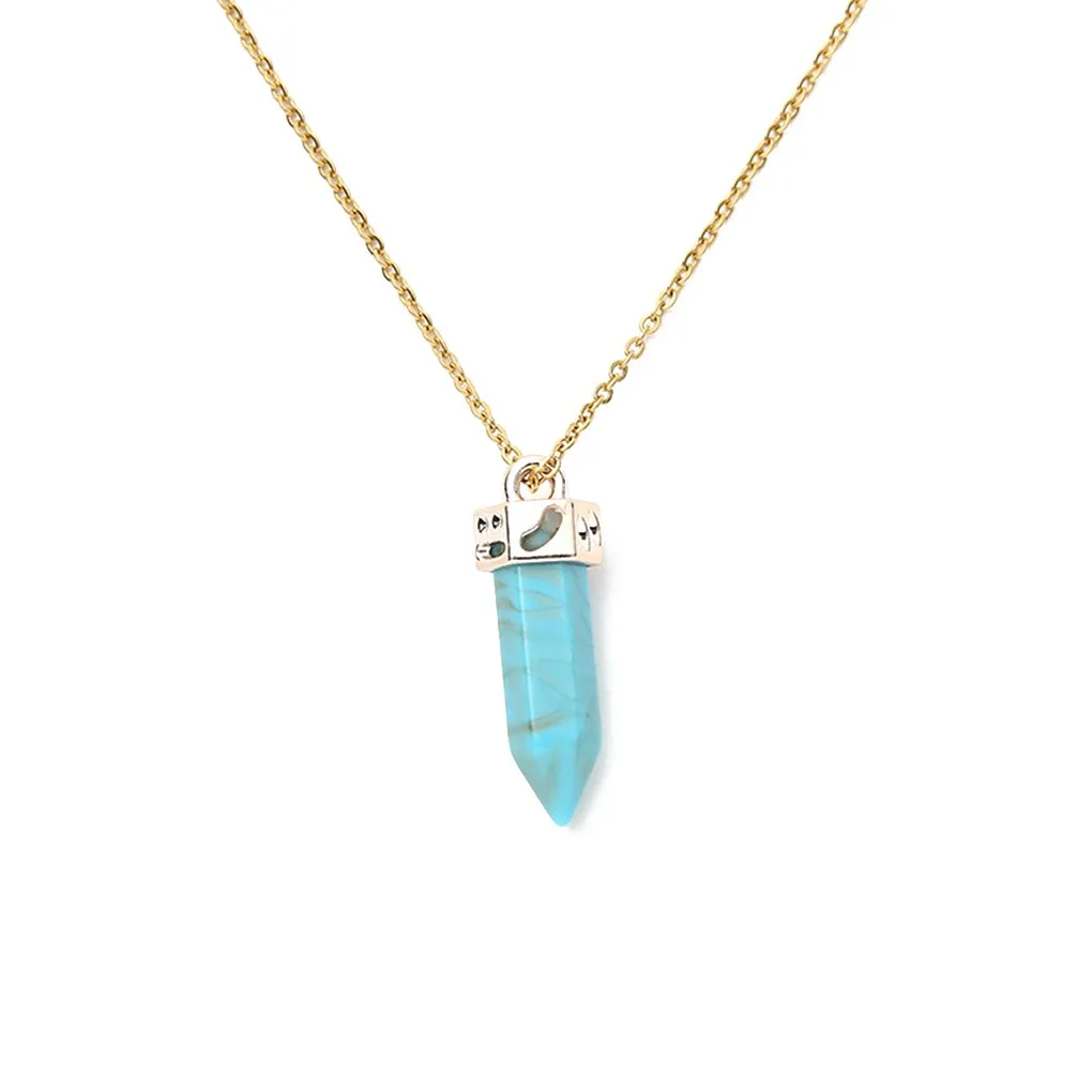 Ling Pendulum Bullet Resin Hexagon Column Pendant Stainless Steel Necklace - Striped Blue