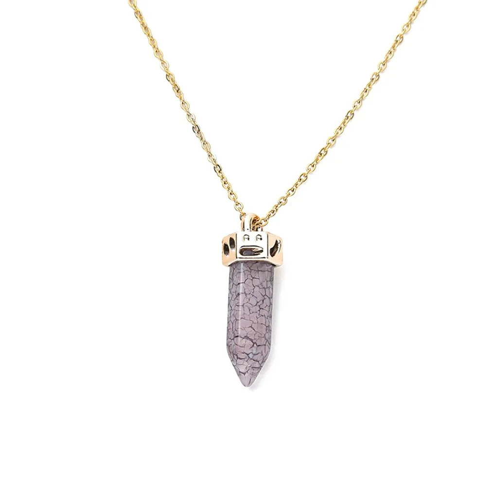 Ling Pendulum Bullet Resin Hexagon Column Pendant Stainless Steel Necklace - Grey