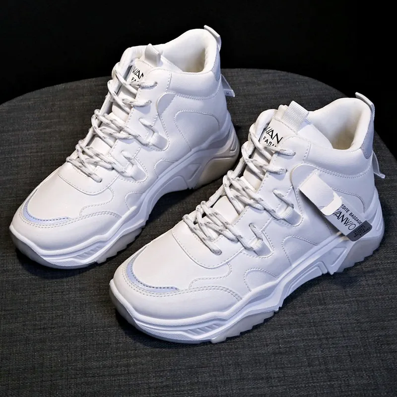 High-top sneakers, white shoes, women - Grey