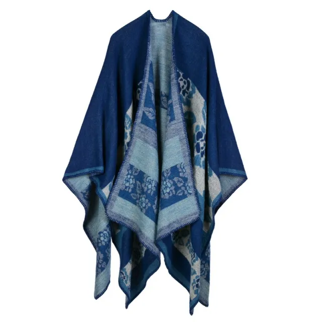 Plaid lady travel shawl imitation cashmere scarf Flower Navy - Shop at LoveMi