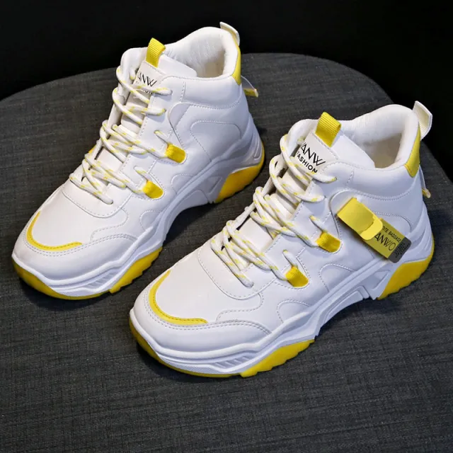 High top sneakers, white shoes, women Yellow - Shop at LoveMi