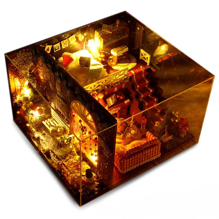 Diy Christmas Cottages Miniature House Decorations for Home Wood