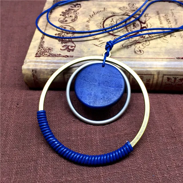 Rope double circle necklace Navy Blue - Shop at LoveMi