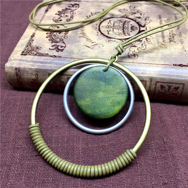 Rope double circle necklace - Military Green