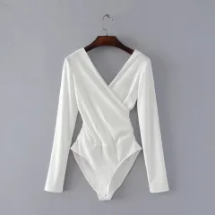 Cross stitching long sleeve jumpsuit - White - View 1