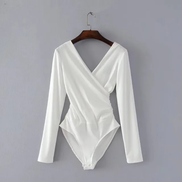 Cross stitching long sleeve jumpsuit White - Shop at LoveMi