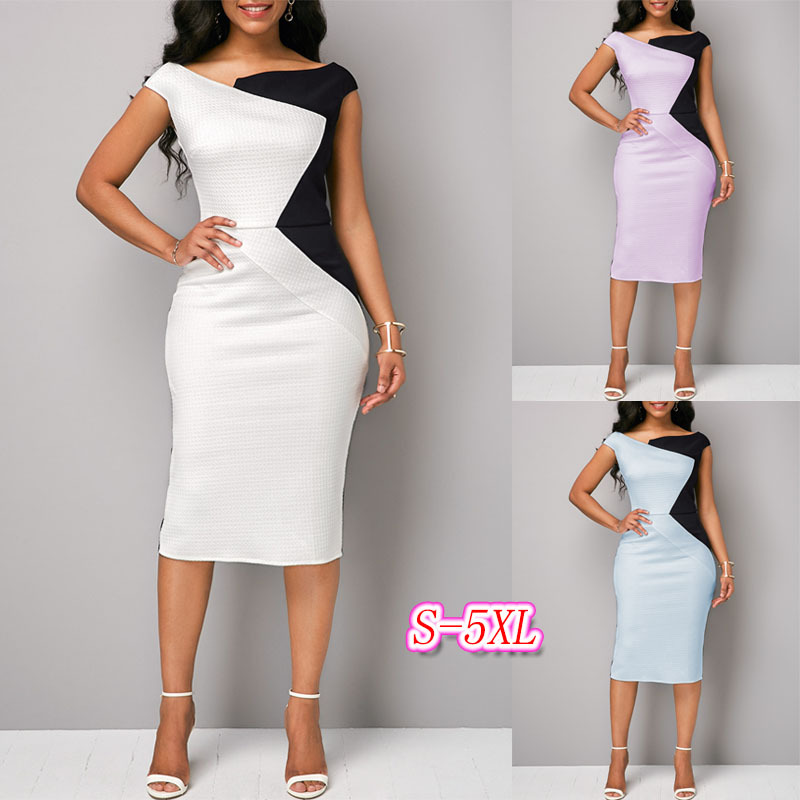 Irregular contrast color slim hip dress