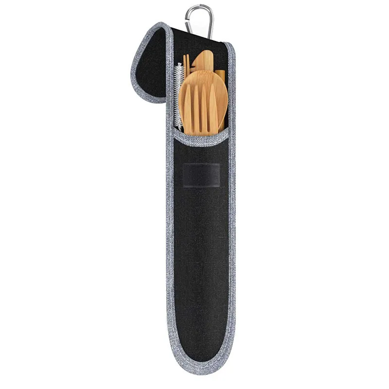 Portable Travel Bamboo Cutlery Cutlery Stainless Steel Straw Chopsticks Cutlery Set – image 4