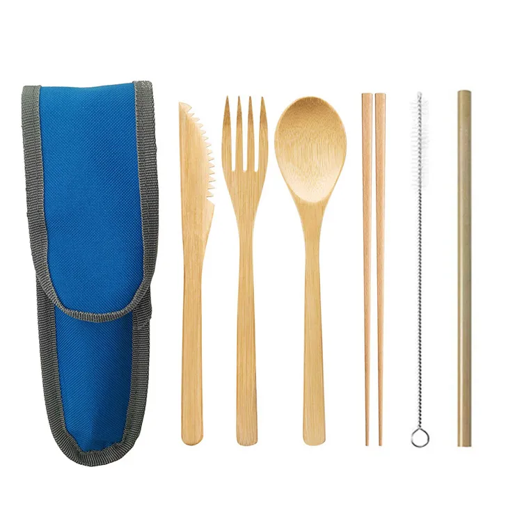 Portable Travel Bamboo Cutlery Cutlery Stainless Steel Straw Chopsticks Cutlery Set – image 7