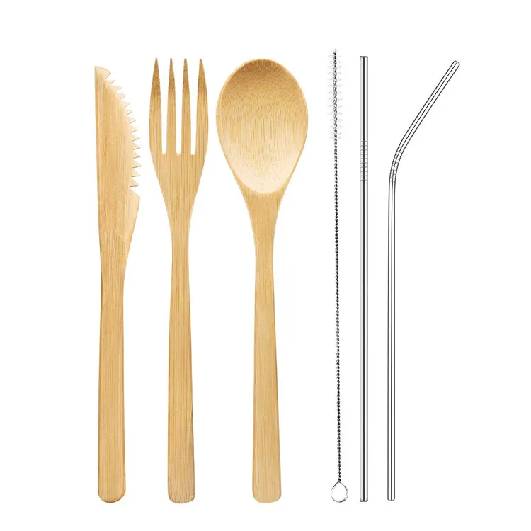 Portable Travel Bamboo Cutlery Cutlery Stainless Steel Straw Chopsticks Cutlery Set – image 2