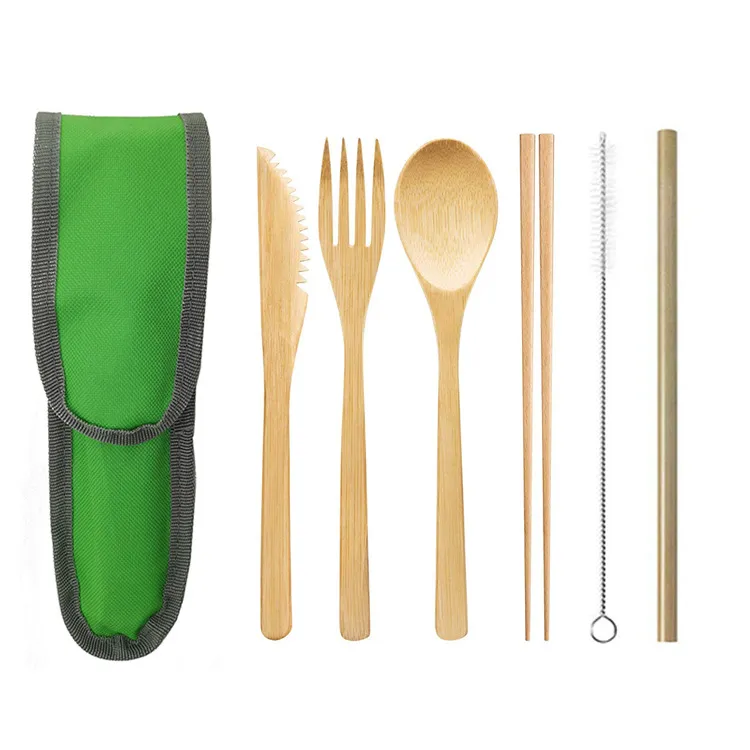 Portable Travel Bamboo Cutlery Cutlery Stainless Steel Straw Chopsticks Cutlery Set – image 8