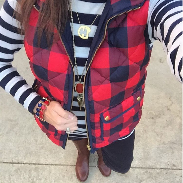 Plaid down cotton vest