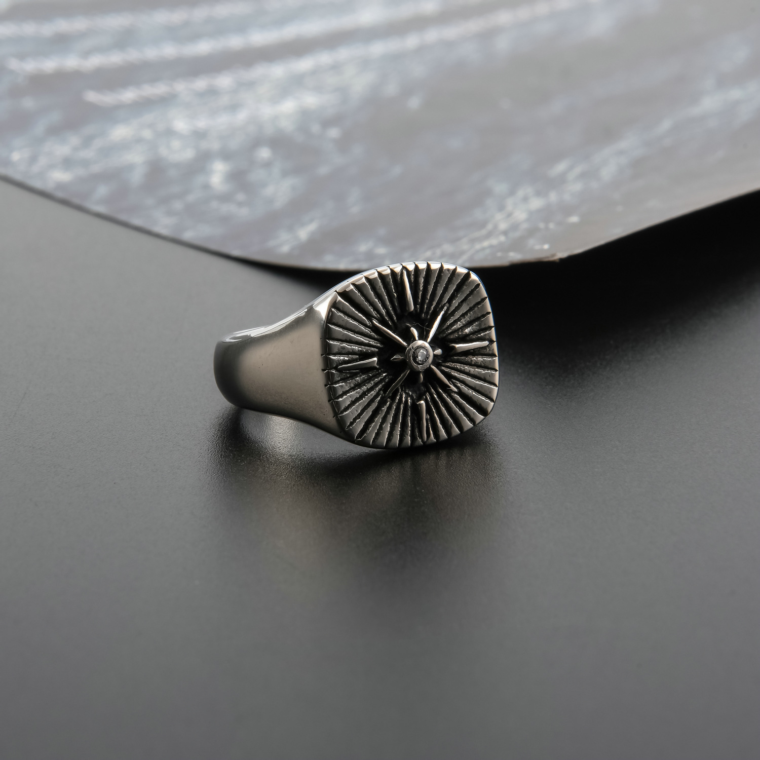Compass logo titanium steel ring