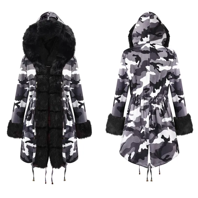European and American women's long cotton coat Grey Black - Shop at LoveMi