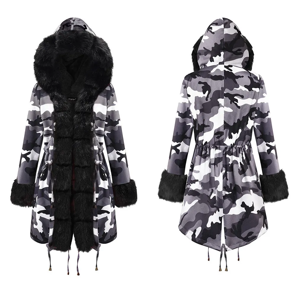 European and American women's long cotton coat - Grey Black