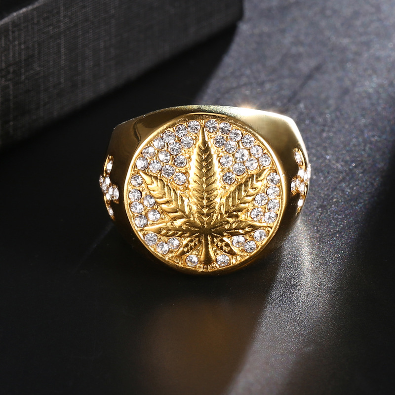 Hemp leaf stainless steel ring