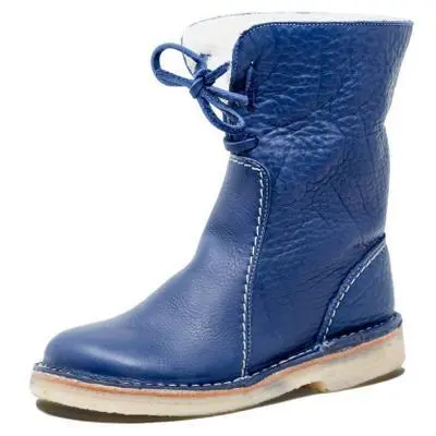 Women Snow Boots Woman Winter Fur Plush Lace Up Boots - Blue