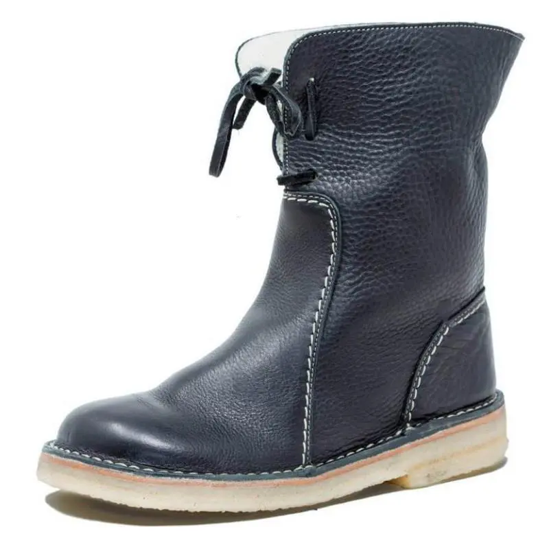 Women Snow Boots Woman Winter Fur Plush Lace Up Boots - Grey