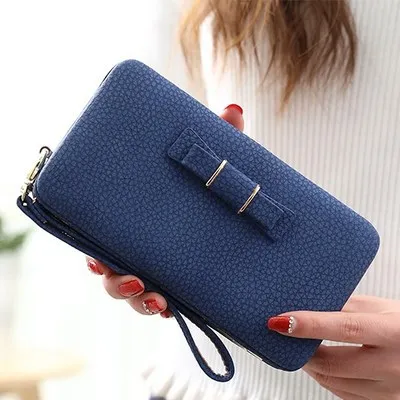 Cute bow large capacity multi function clutch Blue - Shop at LoveMi