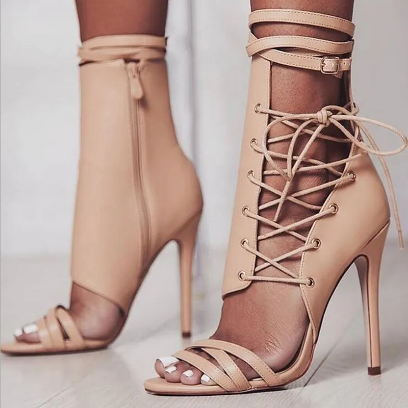 Strap belt buckle sandals - Apricot