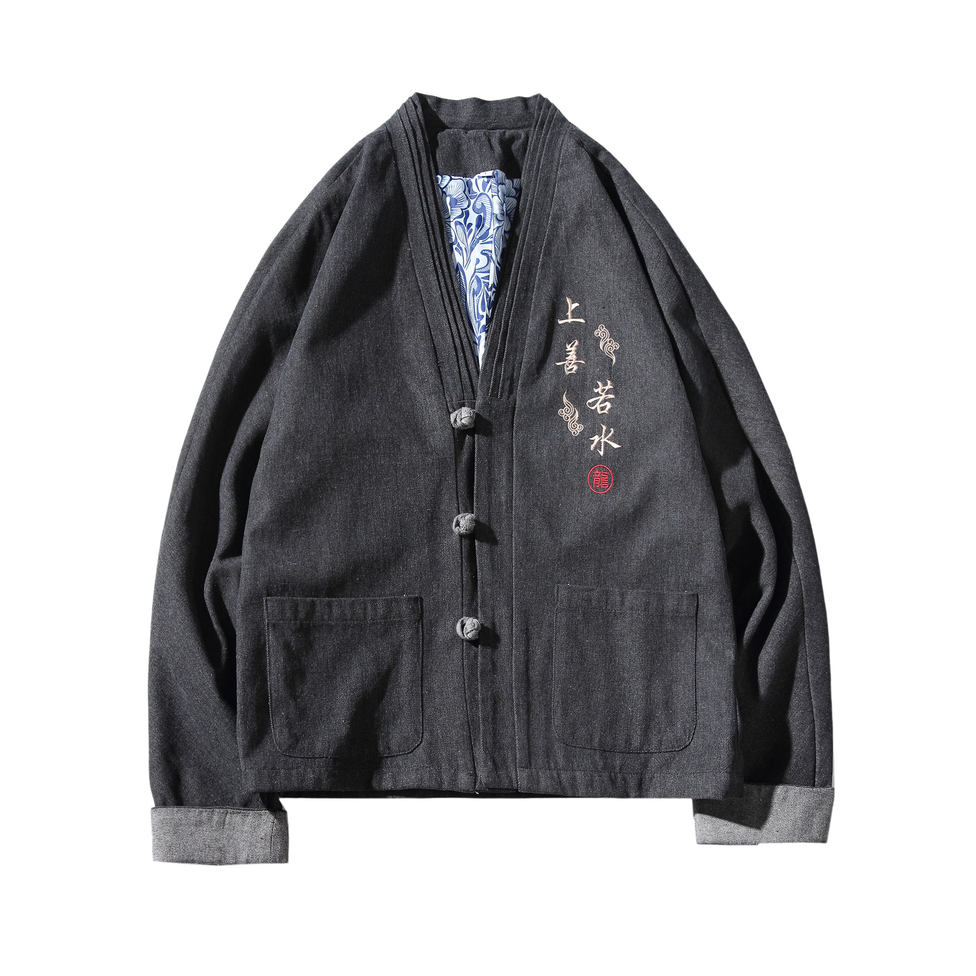 Chinese wind buckle casual denim jacket