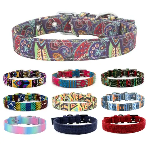 Pet Collar Double Layer Colorful Fabric Dog Traction Dog