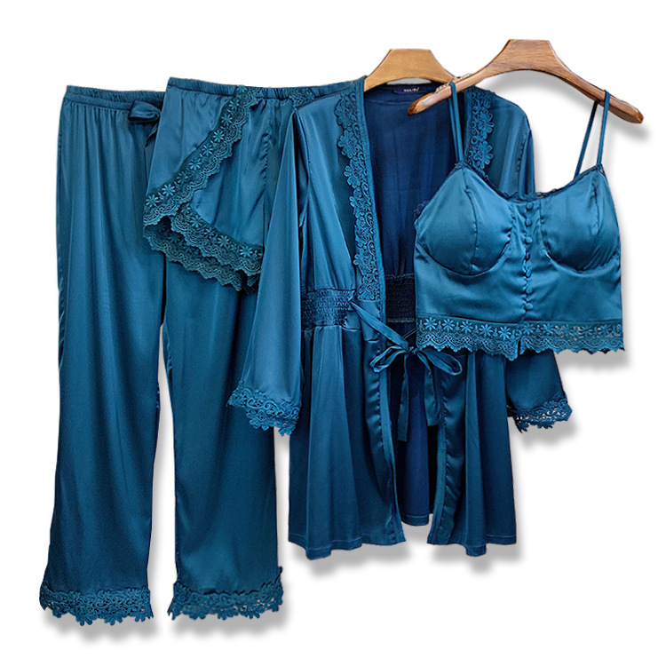 Lace four-piece silk sexy pajamas