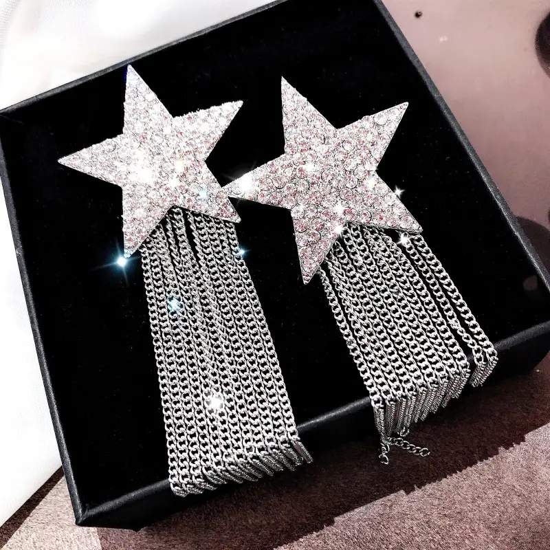 Five-pointed star tassel earrings