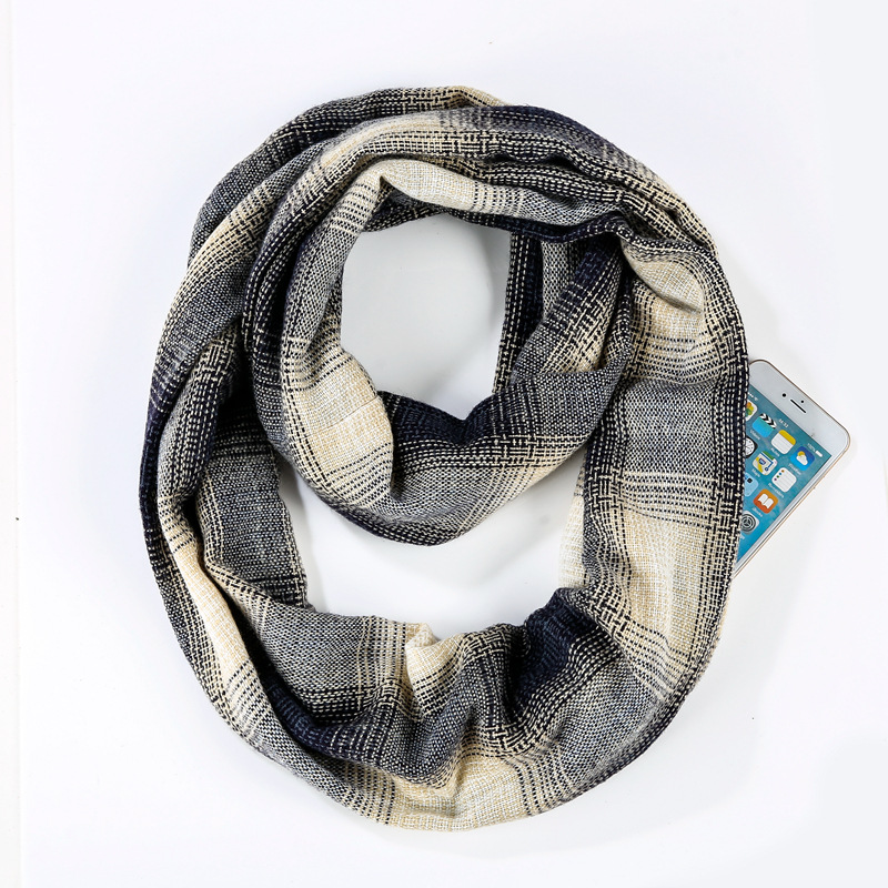 Cashmere plaid scarf invisible pocket bib