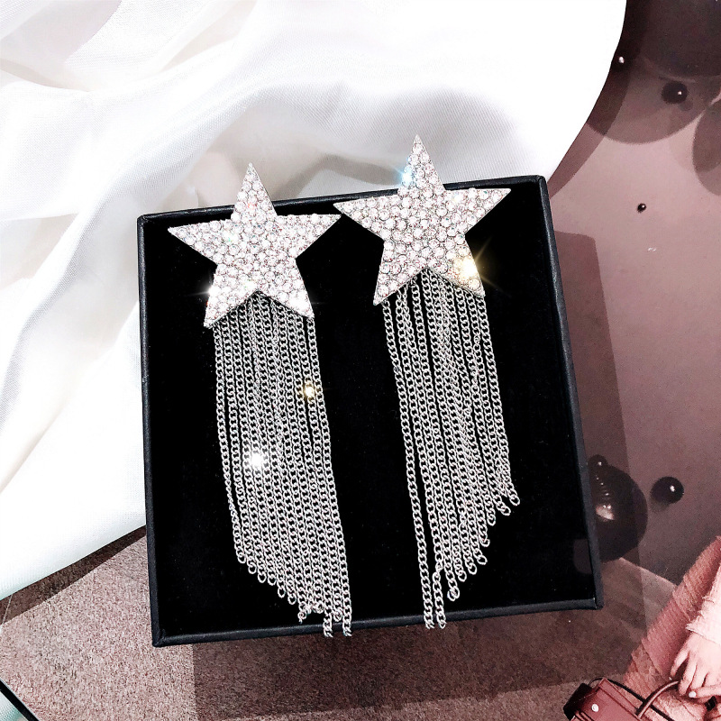 Five-pointed star tassel earrings