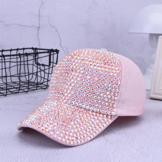 Colorful diamond studded summer baseball cap Pink - Shop at LoveMi
