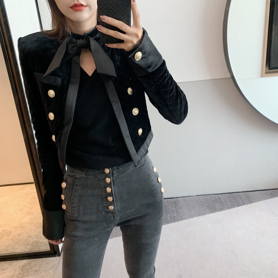 Velvet plaid top short coat