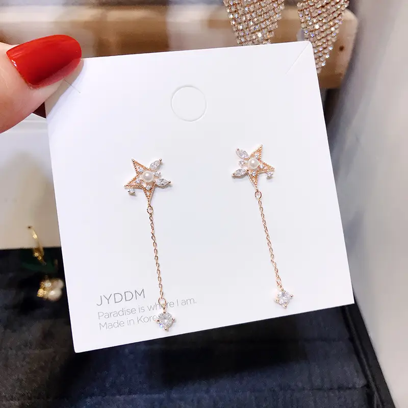 Personalized five-star pearl tassel earrings