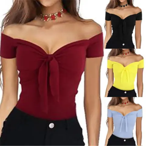 Women V Collar Leisure T-shirt Tops Lady Shirt