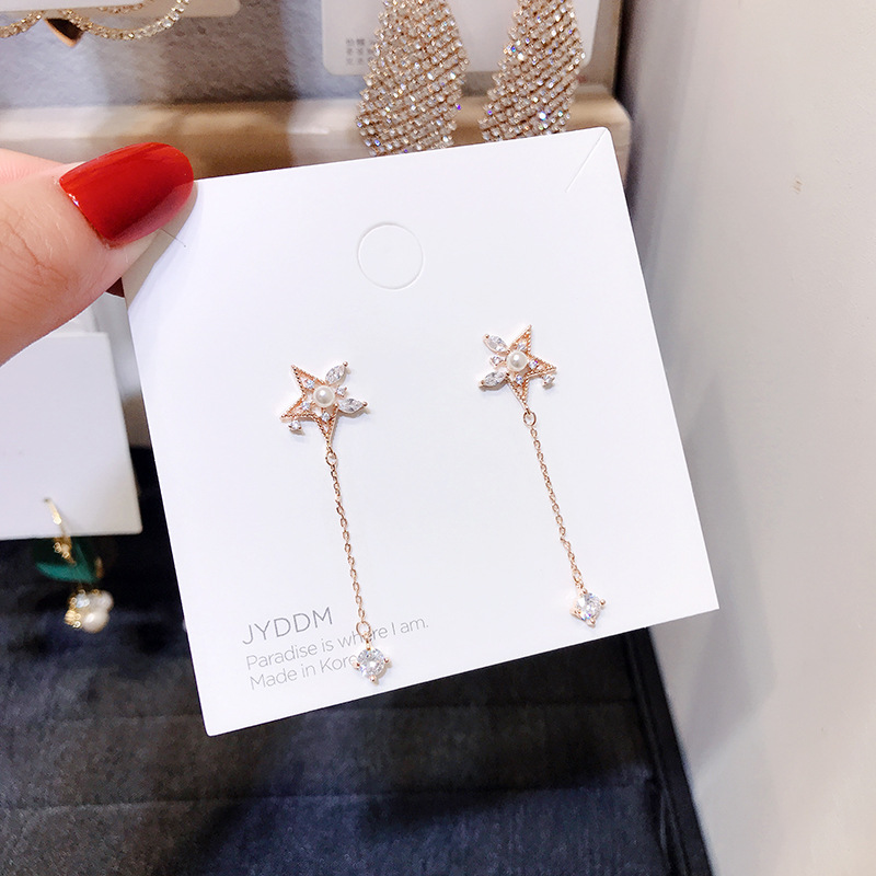 Personalized five-star pearl tassel earrings