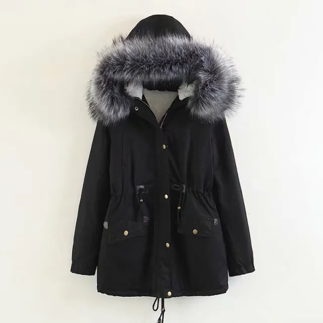 Hooded large fur collar plus fleece coat Black - Shop at LoveMi