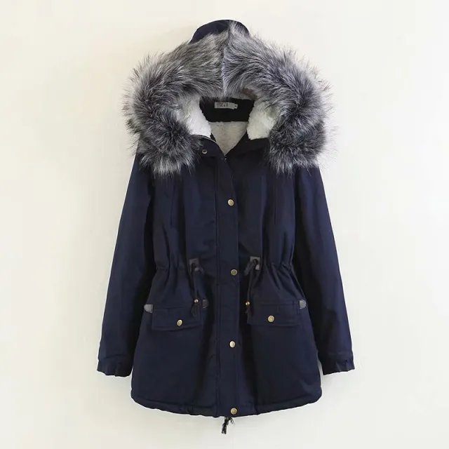 Hooded large fur collar plus fleece coat Blue - Shop at LoveMi