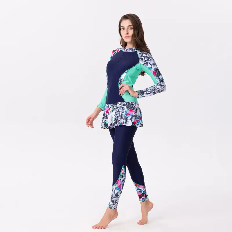 One-Piece Long Sleeve Long Skirt Swimsuit