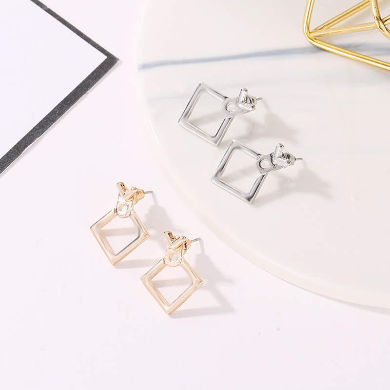 Hollow Diamond Square Stud Earrings