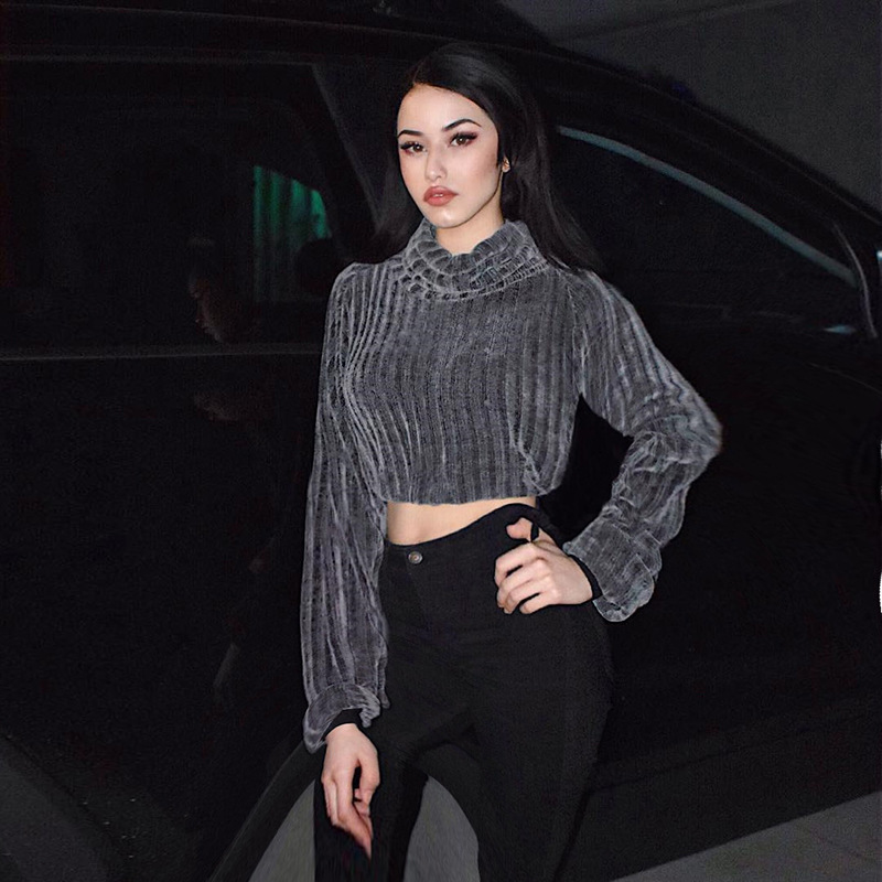 Turtleneck plush casual striped top sweater