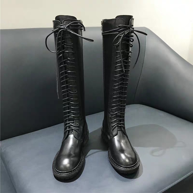 Leather riding boots high boots knee high heels boots Lace With Felt 39 - Shop at LoveMi