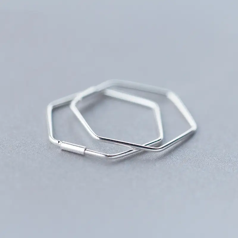 S925 Silver Earrings Female Sweet Hexagon
