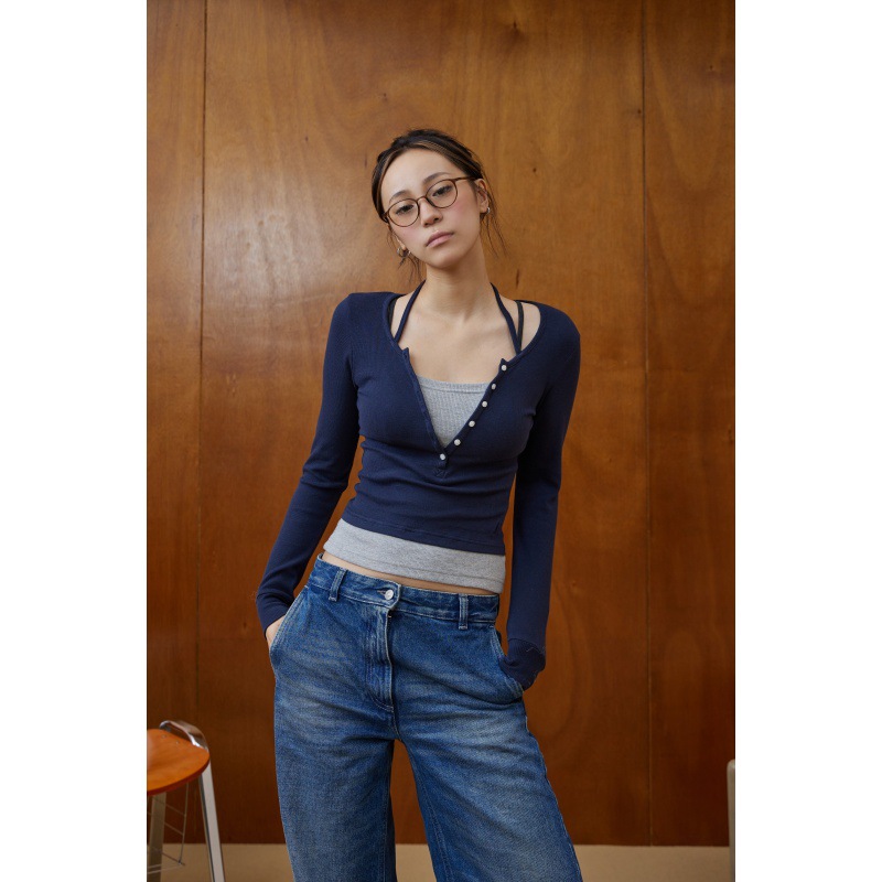 For Spicy Girls Slim Fit  Color Match Fake Two Piece Top