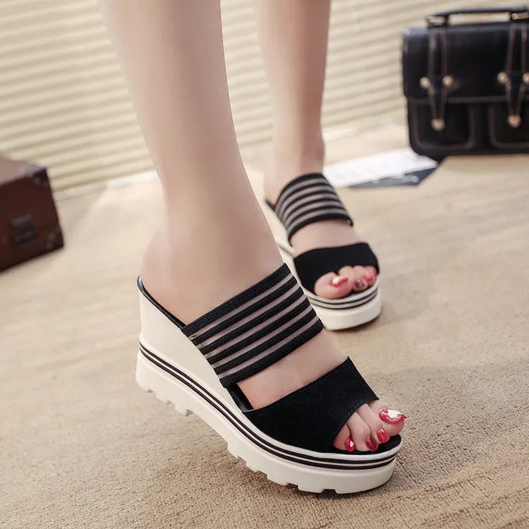 Wedge heel slippers for ladies - Black